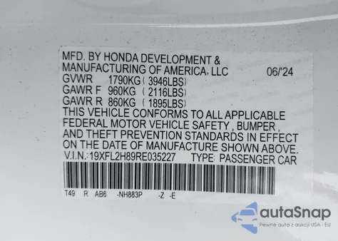 2024 Honda Civic Sport from USA, damaged, VIN 19XFL2H89RE035227